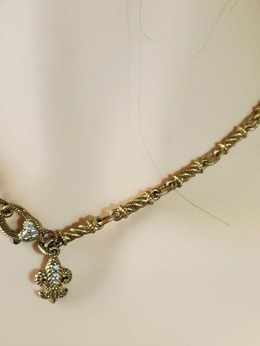 Judith Ripka 14k Gold Clad Oval Link Fleur-de-Lis Charm Necklace. Diamonique - Picture 9 of 12